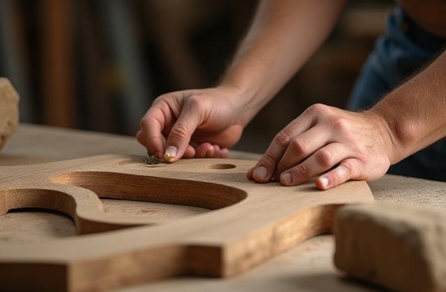 Artisan working on a custom wooden frame in a workshop